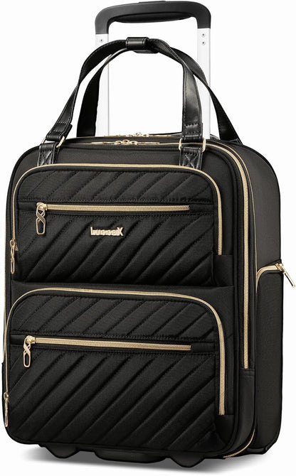 LUGGEX Underseat Carry On Luggage with Wheels, Stylish Lightweight Under Seat Luggage, Soft Sided Personal Item Suitcase for Short Trip (Black, 16 Inch)