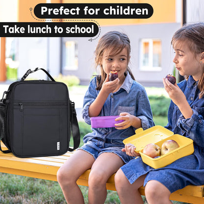 NOL Nylon Waterproof Kids Lunch Bag, Insulated Lunch Bag, Lunch box Cooler, Reusable, Zip Closure with Buckle Handle Holds Lunch Box, Snacks & Water Bottle for School Work,Black