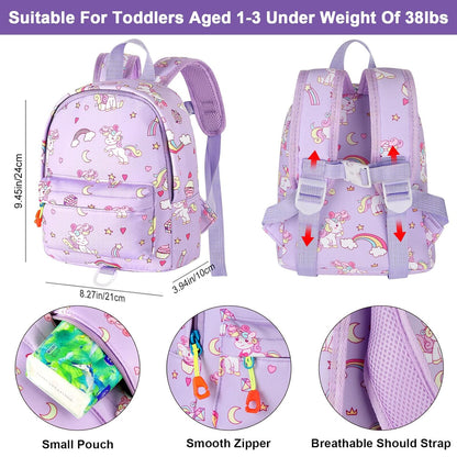 Accmor Toddler Backpack Leash with Anti Lost Wrist Link, Cute Mini Child Walking Harnesses Keep Kids Close Back Pack Rope Tether Rein for Baby Boys (Purple/Unicorn)