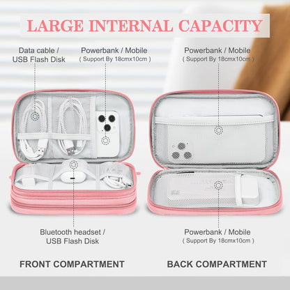 FYY Electronic Organizer, Electronic Accessories Carry Case Portable Waterproof Pouch Double Layers Storage Bag for Travel Cable, Cord, Charger, Phone, Earphone, Medium Size, Pink