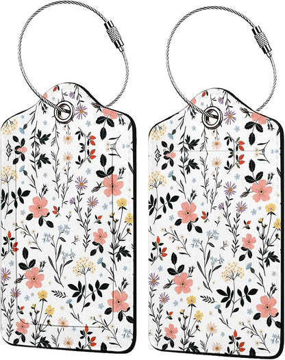 Blooming Flowers Luggage Tags for Suitcases,2 Pack Luggage Tag, Leather Stainless Steel Loop Label Tag for Women Girl Travel Bag Suitcase