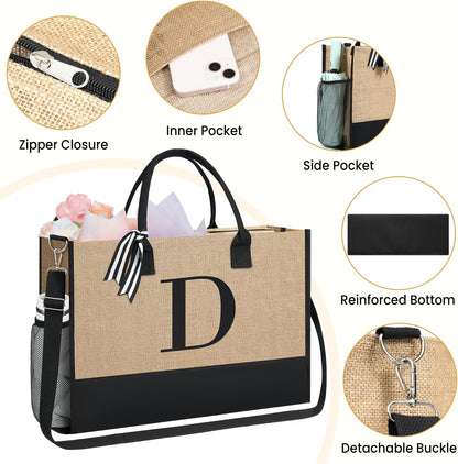 BAGAIL Initial Tote Bag, Personalized Birthday Gifts for Women, Teacher, Friends, Mom, Wedding, Monogrammed Beach Bag