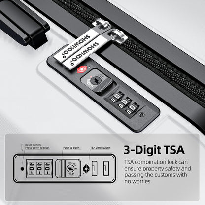 SHOWKOO Luggage Sets Expandable PC+ABS Durable Suitcase Sets Double Wheels TSA Lock White 3pcs