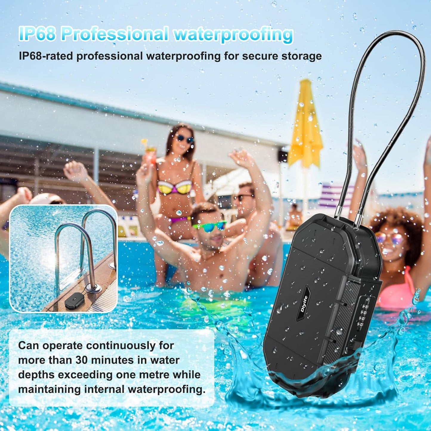 Portable Safe Box, Travel Safe Lock Box with Code, 4 Digit Combination Lock Waterproof Anti-Theft Lock Box with Removable Chain, Portable Lockbox for Beach Outdoor Dorm Hotel Home Car