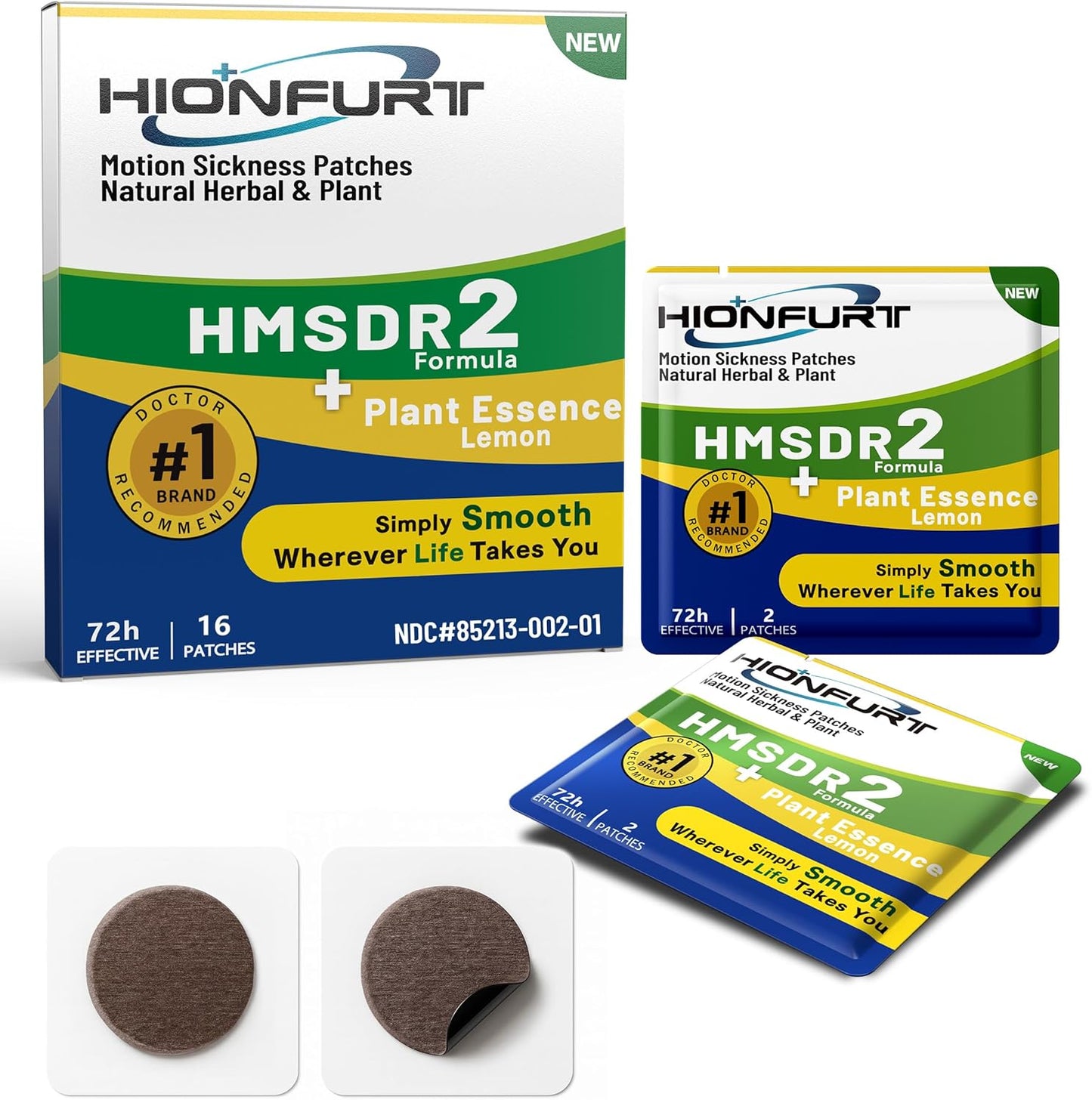 HMSDR2 16ct Motion Sickness Patches with Plant Essence – Lemon – Sea Sickness Patches for Cruise, Car, Airplane – Non-Drowsy, 72H Lasting