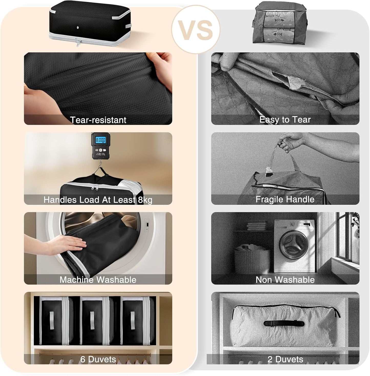 Comforter Storage Bag - 130L Large Capacity Blanket Storage Bags 4-Layer Ultra Space Saving Self Compression Organizer, Washable Compression Bags for Storage Comforter Blanket, 2-Pack, Black