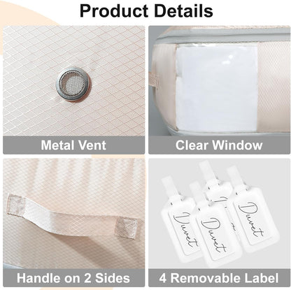 Comforter Storage Bag - Ultra Space Saving Self Compression Organizer 110L, Large Capacity Blanket Storage Bags, Washable Compression Bags for Storage 3 Pack, Beige