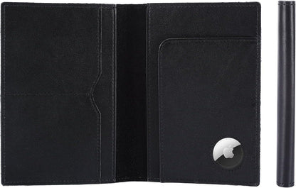 STAR VISTA Albatross Leather Travel Passport Holder, Minimalist Design, Calfskin Leather Case for Women and Men - Slim Passport Wallet, Bifold, RFID Blocking, with AirTag Holder, Black