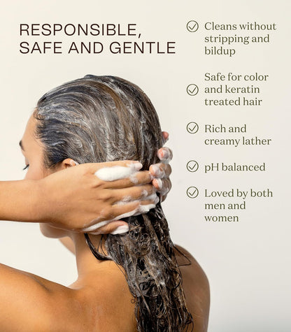Non Toxic Vegan Shampoo with Organic Ingredients, Apple Cider Vinegar & Tea Tree Oil - Sulfate Free, Color Safe, Paraben Free, Gluten Free, Cruelty Free, pH Balanced