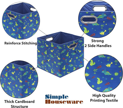 SIMPLE HOUSEWARE 13-Inch Collapsible Fabric Cube Storage Bin with Handles, Printed Design, 3 Pack, Blue