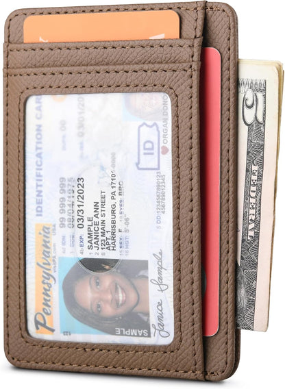 Buffway Slim Minimalist Front Pocket RFID Blocking Leather Wallets for Men and Women - Galaxy Maroon