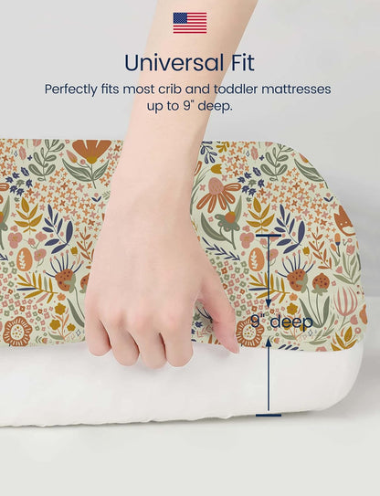 TotAha Crib Sheets for Boys Girls, Buttery Soft Crib Mattress Fitted Sheet, Super Stretchy Jesery Knit Baby Sheet, Silky Comfort Baby Bed Sheets 28x52x9 Extra Deep Pocket(Botanical Garden & Cute Bear)