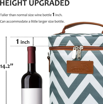 Tirrinia 2 Bottle Wine Gift Tote Carrier - Leakproof & Insulated Padded Versatile Wine Cooler Bag for Travel, BYOB Restaurant, Wine Tasting, Party, Dinner,Gift for Wine Lovers, Grey Wave