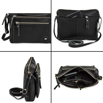 Wise Owl Accessories Small Soft Pebbled Real Leather Crossbody Handbags Purses Sling Crossover Shoulder Bag