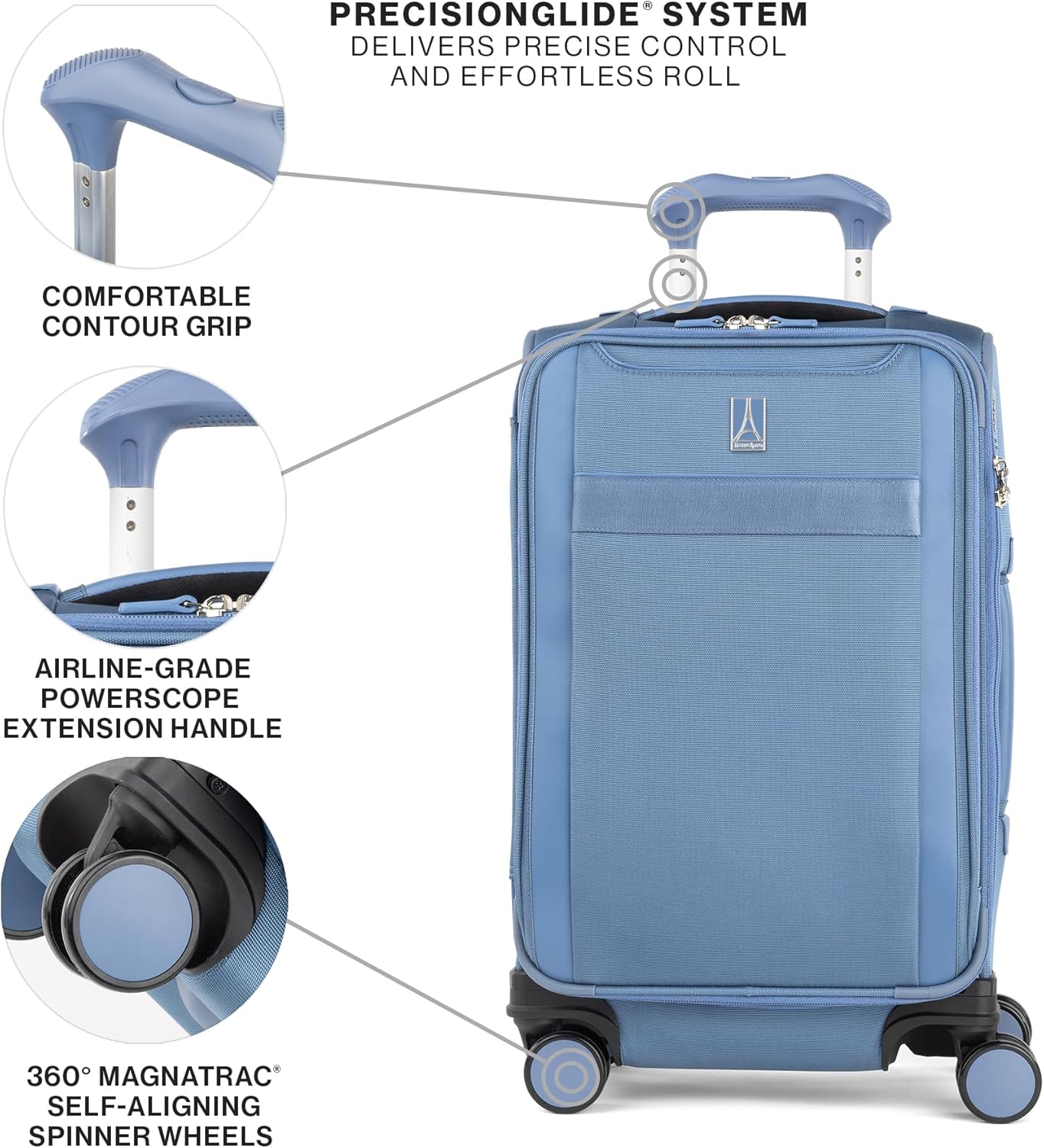 Travelpro VersaPack+ Lightweight Softside Expandable Carry on Luggage, 8 Spinner Suitcase, TSA Lock, Men and Women, Carry On 21-Inch, Elemental Blue