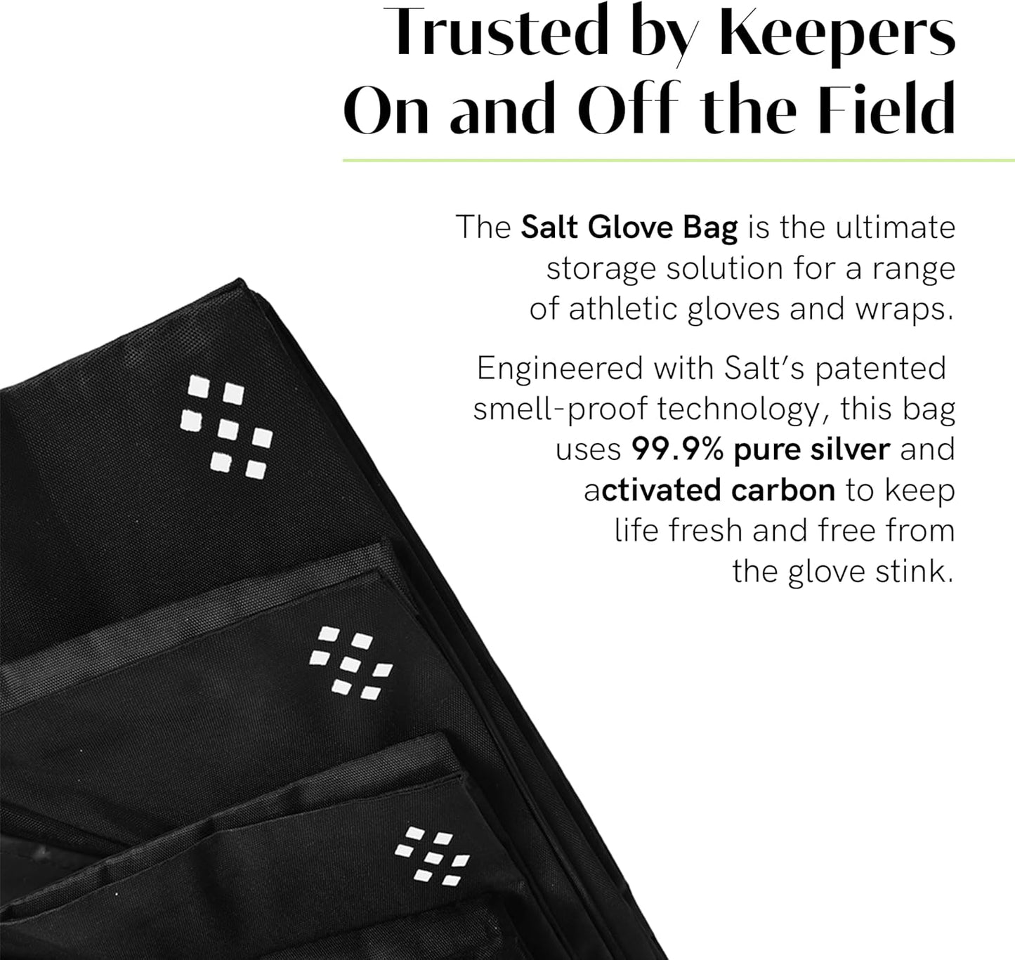 Salt Glove Bag Smell-Proof Durable Odor Containing Bag for Gloves - Medium - Water-Resistant and Easy to Clean Smell Proof Bag - Black