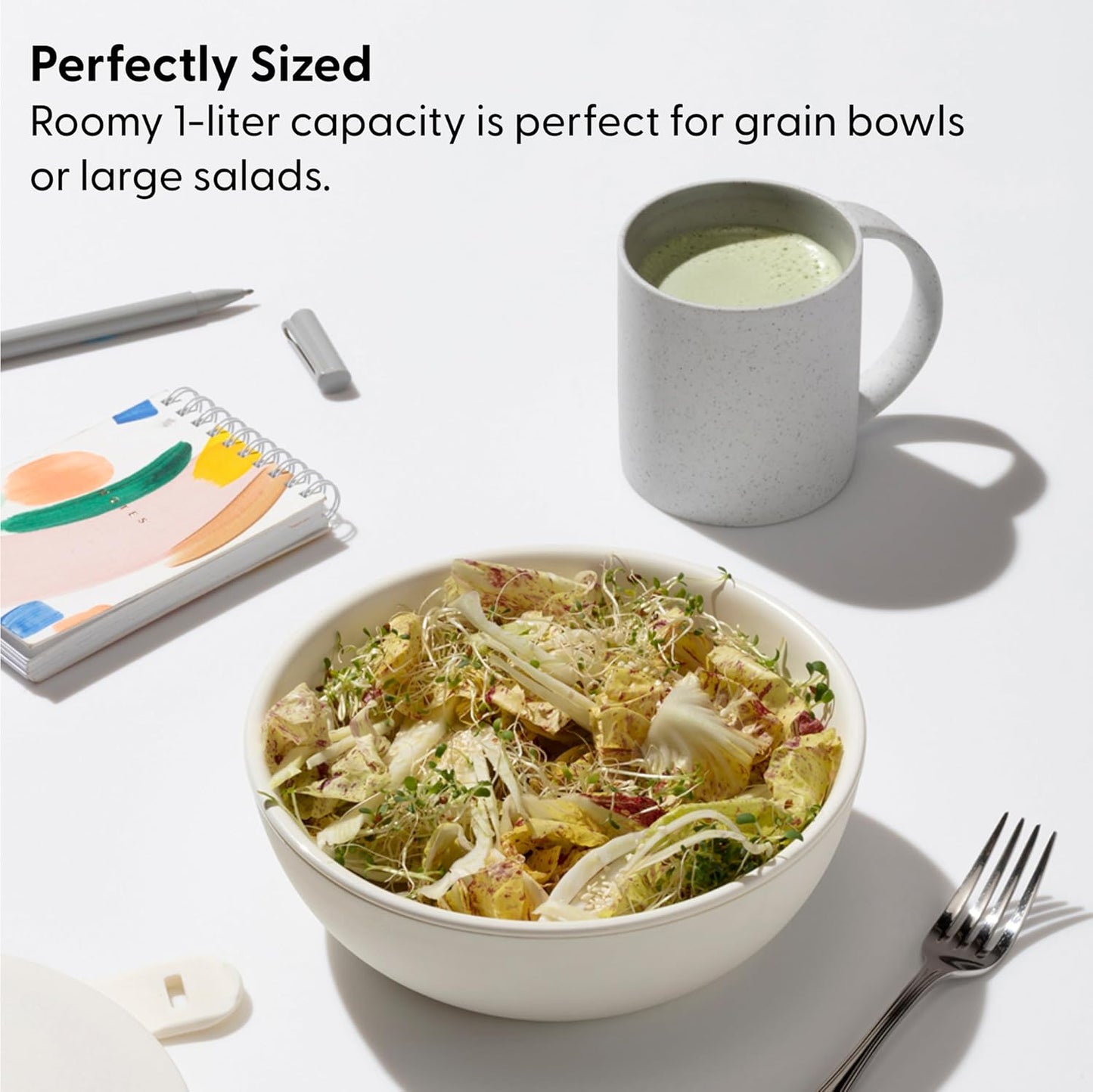 W&P Porter Ceramic Bowl Lunch Container w/ Protective Non-slip Exterior, Slate 1 Liter | Lid & Snap-tight Silicone Strap | Food Storage, Bento Box, Meal Prep | BPA-Free Ceramic