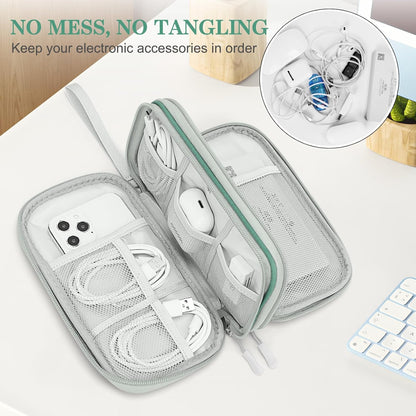 FYY Electronic Organizer, Travel Cable Organizer Bag Pouch Electronic Accessories Carry Case Portable Waterproof Double Layers All-in-One Storage Bag for Cable, Cord, Charger, Phone,-Pattern Green(M)