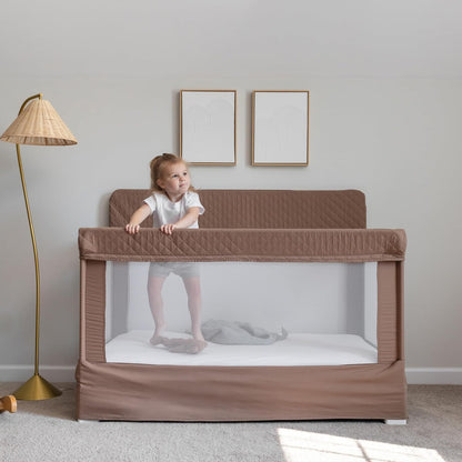 Baby Delight Lunaire Full Size Crib | Breathable Mesh Baby Crib | Tool-Free Assembly Baby Bed | 100% GOTS Certified Organic Cotton Fabric | Organic Mocha