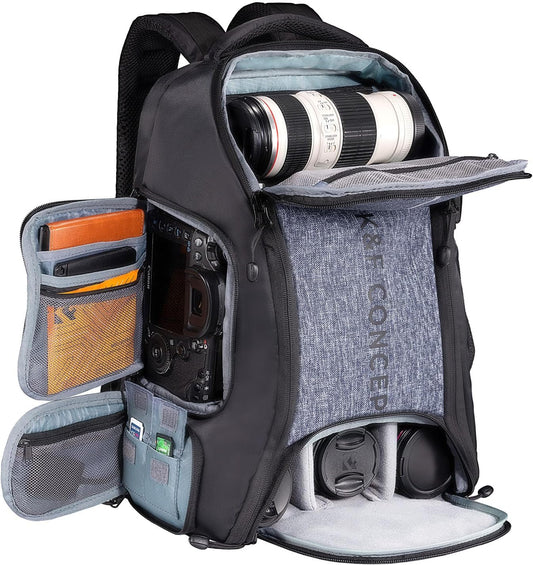 K&F CONCEPT Camera Backpack,25L Large Capacity Camera Bag for Photographers with Raincover and 15.6 Inch Laptop Compartment Compatible for Canon/Nikon/Sony/DJI Mavic Drone