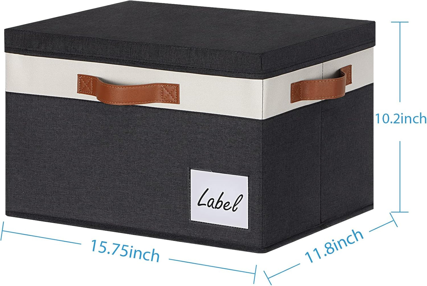 Extra Large Storage Bins with Lids, Foldable Fabric Storage Baskets with Lids, Sturdy Storage Boxes with Labels and 3 PU Handles for Closet Home Bedroom Office (32L, 3 Packs, Black&White)