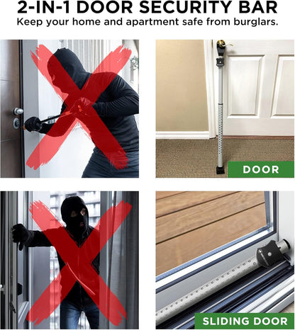 Guard Dog Security Adjustable Sliding Door Security Bar, Door Jammer 2-in-1 Adjustable Door Knob and Sliding Patio Door Stoppers Security with Alarm, 40 Different Adjustments