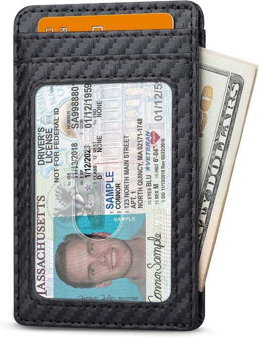 Buffway Mens Slim Wallet, Minimalist Thin Front Pocket Leather Credit Card Holder with RFID Blocking for Work Travel