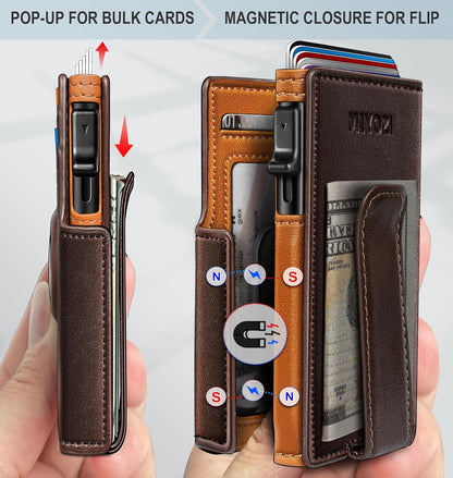 Airtag Wallet for Men,with Money Clip 10 Cards Metal Case Smart Slim Pop Up Credit Card Holder Flip with Magnetic Closure RFID Blocking wallet with Gift Box