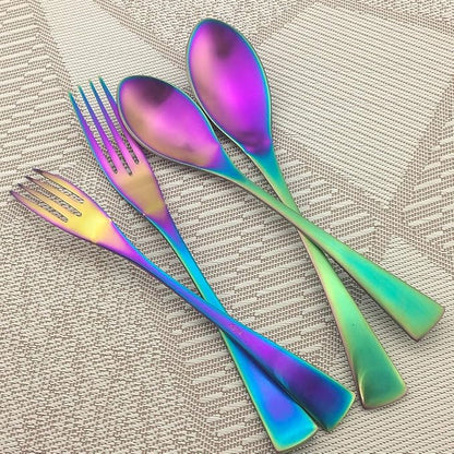 Rainbow Silverware Set, 24-Piece Stainless Steel Flatware Set Service for 4, Tableware Cutlery Set for Home and Restaurant, Knives Forks Spoons, Matte Finish, Dishwasher Safe (Rainbow)