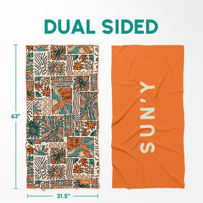 SUN'Y Beach Towel - Sand Free, Microfiber, Compact & Lightweight Travel, Quick Dry - Groovy - Large (63”x31.5”)
