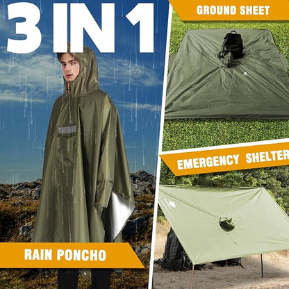 ANYOO Hooded Rain Poncho for Adults Waterproof Lightweight Rain Coat for Men Women Reusable Rain Jacket for Emergency Outdoor