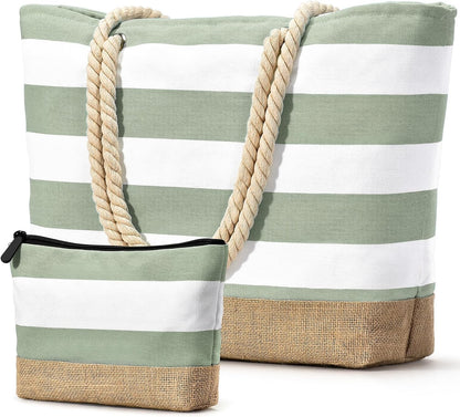 Becokan Beach Bag Initial Beach Tote with Makeup Bag for Travel Work Storage Personalized Birthday Gifts for Women Her