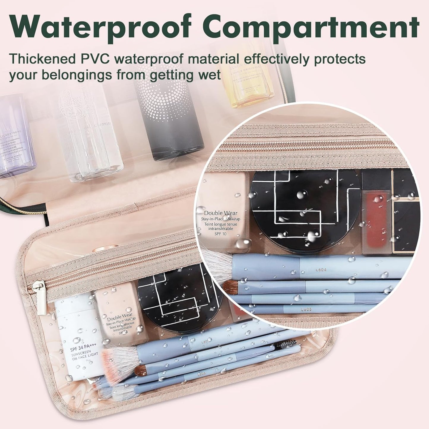 Wedama Toiletry Bag for Women, Medium Cosmetic Travel Bag, Hanging Toiletry Bag for Bathroom, Thickened PVC Waterproof Makeup Bag, Toiletries Bag for Travel Business Trips and Camping, Dark Green