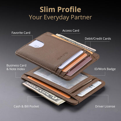 Buffway Slim Minimalist Front Pocket RFID Blocking Leather Wallets for Men and Women - Galaxy Maroon
