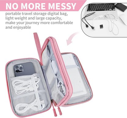 Electronics Organizer Travel Case,Electronic Accessories Storage Bag,Portable Waterproof Cable Organizer Bag,Travel Cord Organizer Bag for Small Charging Cord Storage,Cables,SD Card-Pink
