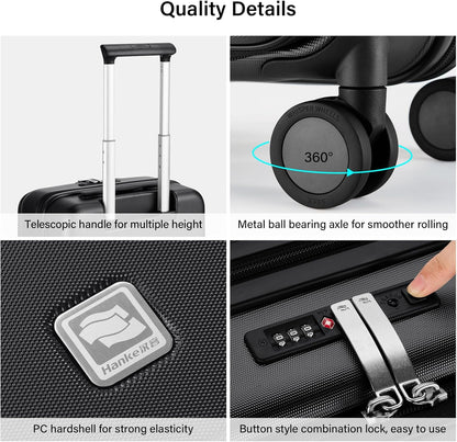 Hanke Hardside Expandable Carry On Luggage, 20 Inch Top Opening Trunk Luggages with Spinner Wheels, All-PC Hard Shell Carry-On Suitcase, Lightweight & TSA Airline Approved (Jet Black, 46L)