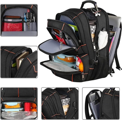 VECKUSON Lunch Bag Backpack, Insulated Cooler Lunch Box, Extra Large 17.3 inch Laptop Backpack with USB Port for Women and Men, Orange
