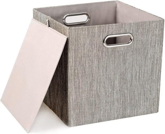 Posprica 3X Thicker Fabric Storage Cubes 13 inch Collapsible Storage Bins for Organization, Cubby Storage Baskets for Organizing Shelf Cabinet Bookcase Boxes, Set of 4, Coffee