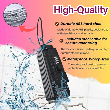 Portable Security Lock Box with Combination Lock, Waterproof Mini Safe Box with Cable, Travel Storage Case for Hotel, Car, Office