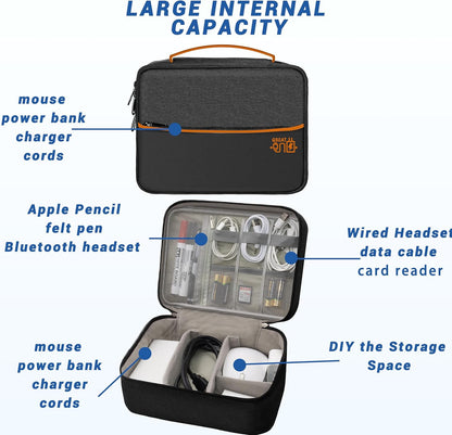 Electronics Organizer,Travel Cord Organizer Pouch, Portable Cable Organizer Bags, Waterproof Electronic Accessories Storage Case for Cables, Cords, Charger, Phone (Double Layer-Black)