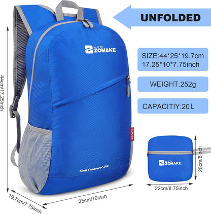 ZOMAKE Lightweight Packable Backpack 20L, Foldable Backpacks Small Daypack for Hiking Water Resistant Day Bag for Travel