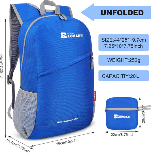 ZOMAKE Lightweight Packable Backpack 20L, Foldable Backpacks Small Daypack for Hiking Water Resistant Day Bag for Travel
