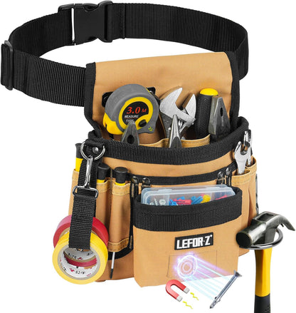 Tool Belt,Magnetic Tool Pouch,14-Pockets Tool Belts for Men,Detachable & Adjustable Tool Pouch Belt for Electrician,Carpenter,Construction,Work Apron,Utility Belt,Black-Brown