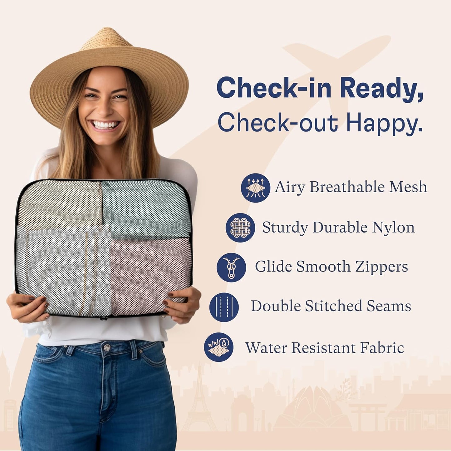 Shacke Premium 8 Packing Cubes Set - Lightweight Mesh Travel Luggage Organizers with Laundry Bag, 8-Piece Suitcase Storage System (Air Black)