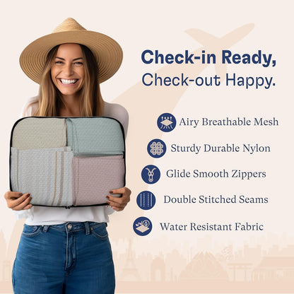 Shacke Premium 8 Packing Cubes Set - Lightweight Mesh Travel Luggage Organizers with Laundry Bag, 8-Piece Suitcase Storage System (Air Black)