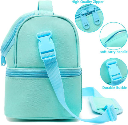 FlowFly Double Decker Cooler Insulated Lunch Bag Large Tote for Boys, Girls, Men, Women, With Adjustable Strap,Light Blue
