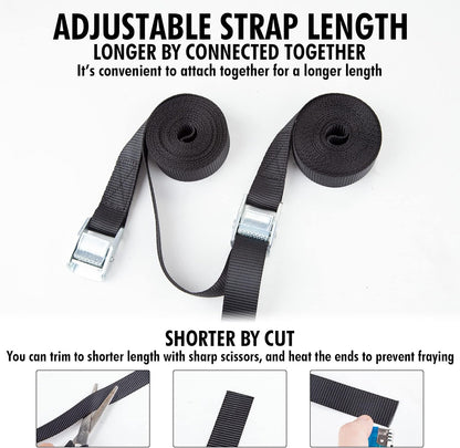 Cartman 1" x 12' Lashing Straps Cargo Tie-Down Strap Up to 600lbs, 16pk in Carry Bag, Black