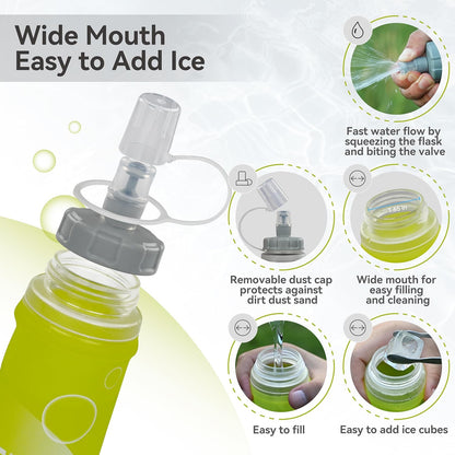 MARCHWAY Soft Hydration Flask with Wide Mouth, 300ml/500ml Collapsible TPU Water Bottle, Leakproof Portable Flexible for Running, Hiking, Cycling, Climbing, Gym, Travel (2pcs Yellow 300ml)