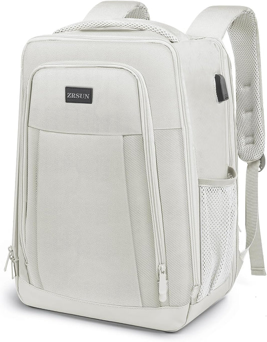 Travel Backpack, Business Anti Theft Slim Sturdy Laptops Backpack with USB Charging Port, Water Resistant College School Laptop Bag for Men & Women Fits 15.6 Inch Notebook (Beige)