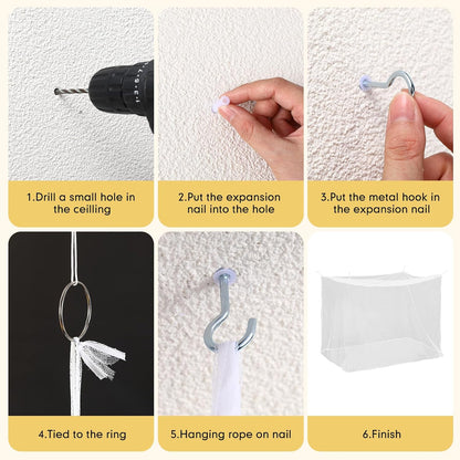 4 Corners Mosquito Net for Mosquiteros para Camas Bed Canopies Netting Bed Drapes Rectangular Mosquito Mesh for Camping Home Outdoor Travel(White,L78 X W71 X H67 Inch,No-Opening)